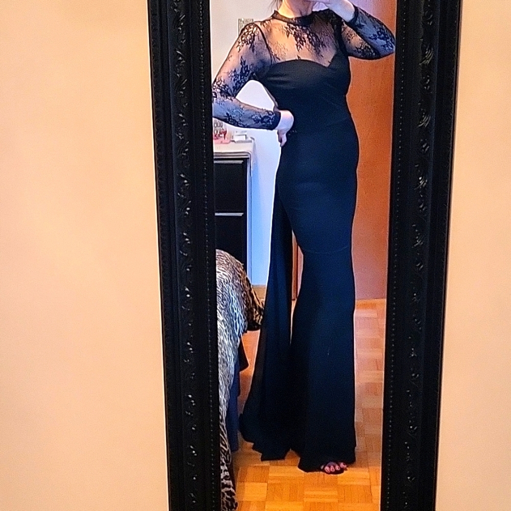 SALE! NEW Extreme Bodycon Backless Gown, Lace Front & Sleeves, M